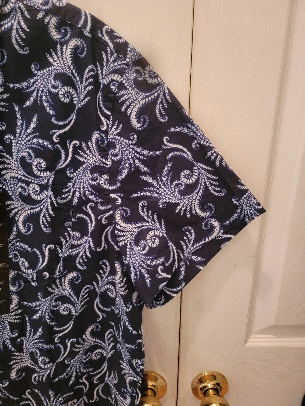 NWT Banana Republic Mens Navy Paisley Pattern Short Sleeve Slim Fit Shirt - XL